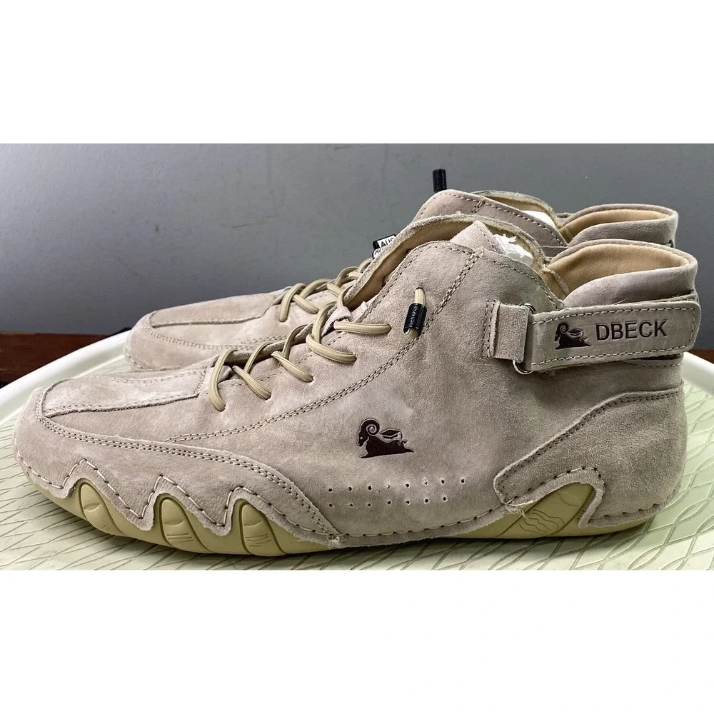 DBECK Men  Casual High Top Shoes Suede Hiking Lace-Up Boots‎ Beige US12/EU46 NEW